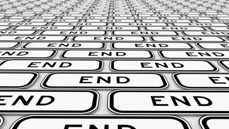 An ordered grid of 'end' traffic signs. This image is a 3d illustration. Variation 3 of 3.の写真素材