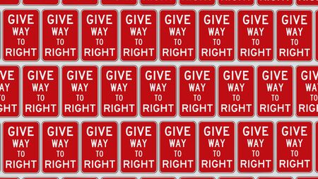Ordered grid of give way to right traffic signs. This  image is a 3d illustration.の写真素材