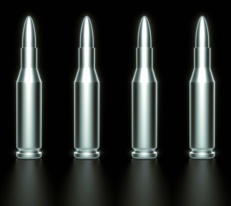 Tiling line of steel rifle rounds in a simple black space. This image is a 3d rendering.の写真素材