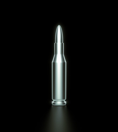 Dark steel rifle round in a black studio space. This image is a 3d rendering.の写真素材
