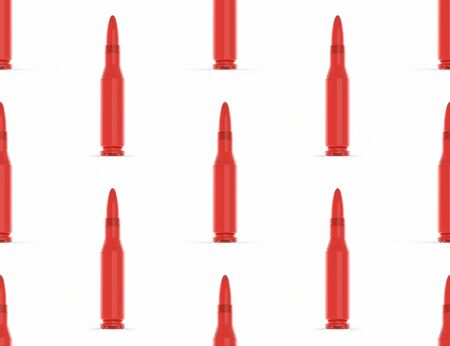 Tiling pattern of red glass rifle rounds on a simple white background. This image is a 3d rendering.の写真素材