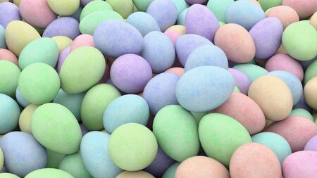 Large pile of colorful eggs with a subtly textured surface. This image is a 3d illustration.の写真素材