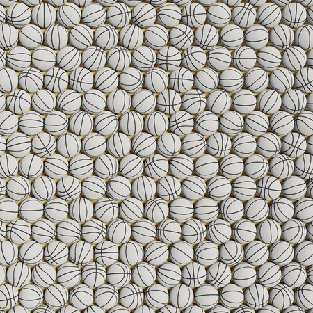 Densely packed flat grid of white basketballs. This image is a 3d rendering.の写真素材