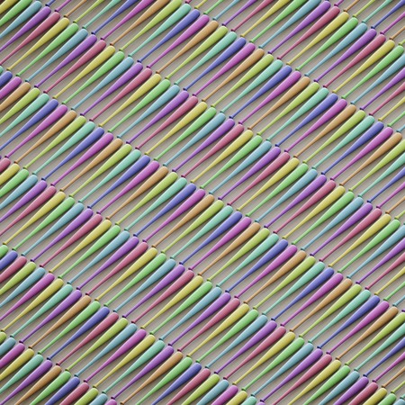Isometric array of perfectly aligned baseball bats in numerous vibrant colors. This image is a 3d render.の写真素材