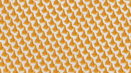Huge isometric array of simple orange traffic cones on a white surface. This image is a 3d render.の写真素材