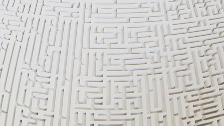 Surreal distorted aerial perspective on an infinite white stone maze landscape. This image is a 3d render.の写真素材