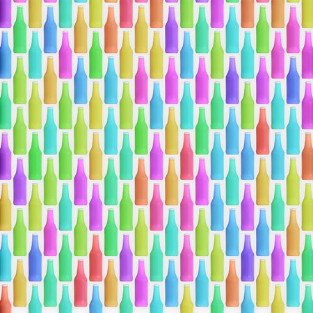 Large evenly layered and tightly packed array of opaque longneck bottles on various colors on a simple white background. This image is a 3d render.の写真素材