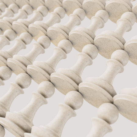 Isolated infinite array of densely packed Chess pawns presented with a shallow depth of field. This image is a 3d illustration.の写真素材