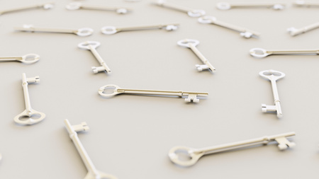 Tightly packed, uniform grid of silver classic keys under even studio lighting. This image is a 3d renderingの写真素材