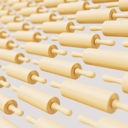 Isolated infinite array of densely packed rolling pins presented with a shallow depth of field. This image is a 3d illustration.の写真素材