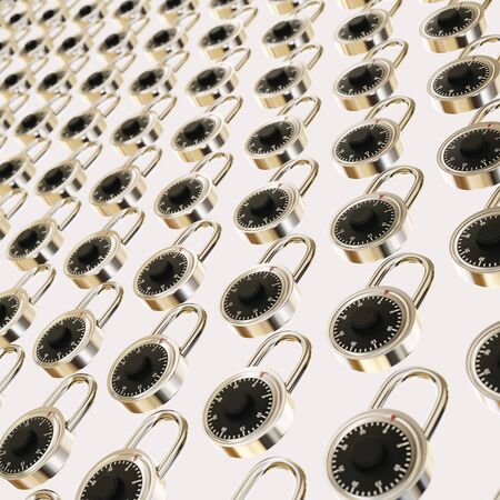 Isolated infinite array of densely packed combination locks presented with a shallow depth of field....