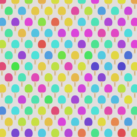 Variously colored table tennis paddles flat packed on a blank white background. This image is a 3d render.の写真素材