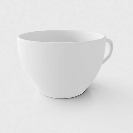 3d rendered White Coffee Mug on a seamless reflective white surface for easy compositing.の写真素材