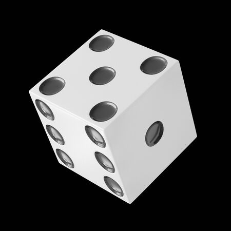 Floating Dice isolated on a black background for easy compositing. This image is a 3d render.の写真素材