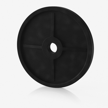 3d rendered iron weight plate on a seamless reflective white surface for easy compositing.の写真素材