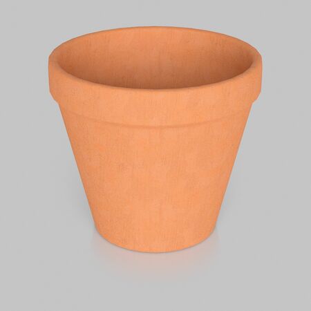 3d rendered terracotta pot on a seamless reflective white surface for easy compositing.の写真素材