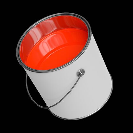 Floating open red paint can isolated on a black background for easy compositing. This image is a 3d render.の写真素材