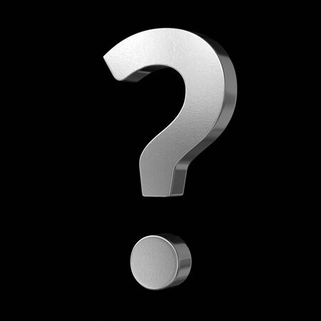 Floating question mark isolated on a black background for easy compositing. This image is a 3d render.の写真素材