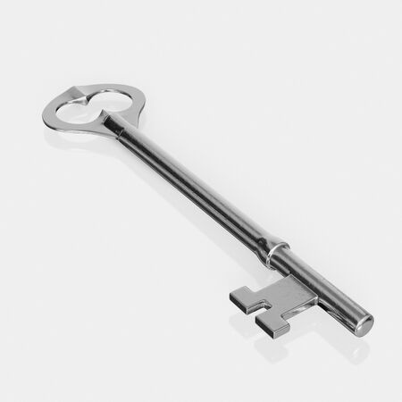3d rendered Classic Key on a seamless reflective light grey surface for easy compositing.の写真素材