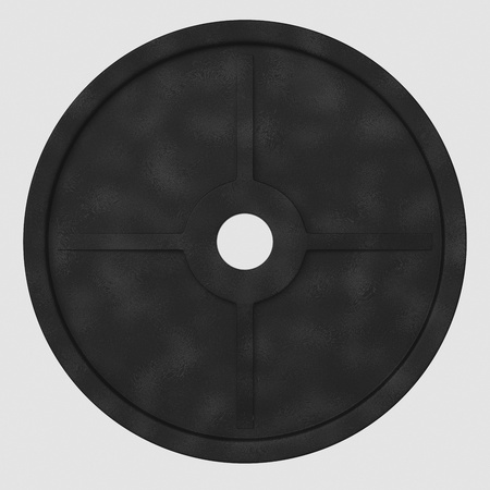 Floating weight plate isolated on a white background for easy compositing. This image is a 3d render.の写真素材