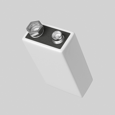 3d rendered 9volt Battery on a light background for easy isolation and compositing.の写真素材