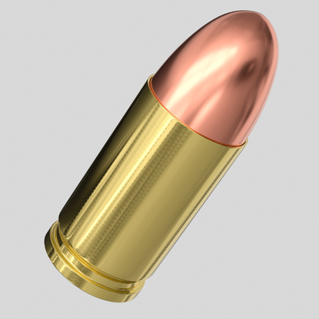 3d rendered 9mm Bullet on a light background for easy isolation and compositing.