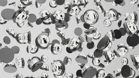Numerous floating Chrome Reception Bells on a Simple Light Backgroundの写真素材