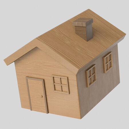 Isolated Floating Toy Wooden House on a Seamless Light Backgroundの写真素材