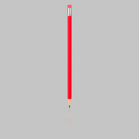Isolated Red Pencil on a Light Reflective Surfaceの写真素材