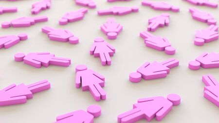 Pink Woman Symbols in an Even Grid on a Simple Concrete Surfaceの写真素材