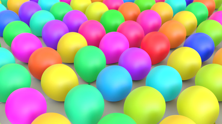 Variously Colored Balloons in a Tight Even Grid on a Simple Concrete Surfaceの写真素材