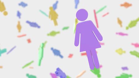Variously Colored Woman Symbols Floating in an Empty Spaceの写真素材