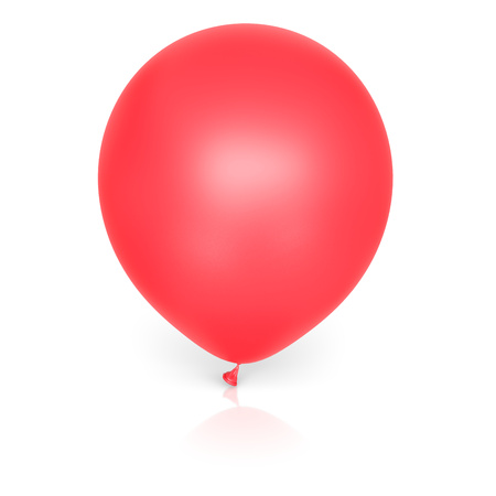 Single Red Balloon Isolated on a Light Reflective Surfaceの写真素材