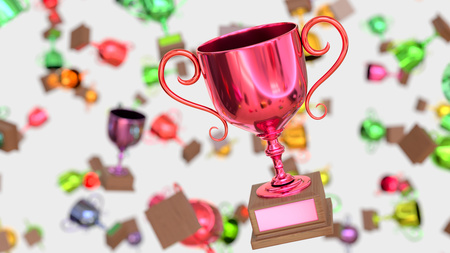 Variously Colored Trophys Floating in an Empty Spaceの写真素材