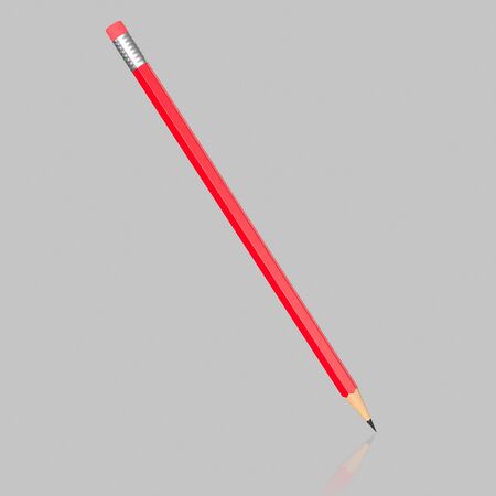 Isolated Red Pencil on an Unmarked Light Background With Reflectionの写真素材