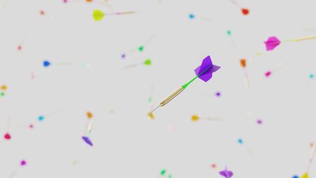 Variously Colored Playing Darts Floating in an Empty Spaceの写真素材