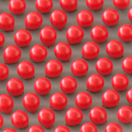 Isometric Red Balloons in a Tight Grid on a Simple Concrete Surfaceの写真素材