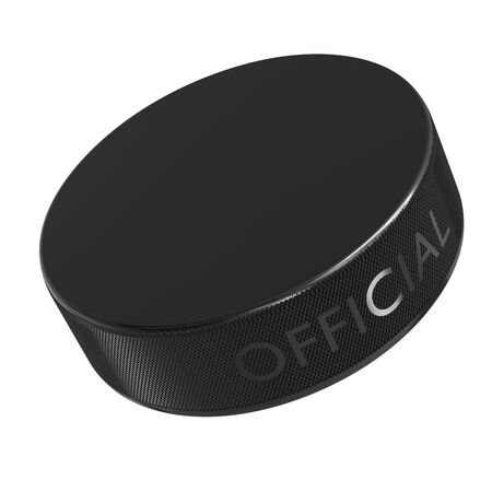 Isolated Floating Hockey Puck on a Seamless Light Backgroundの写真素材