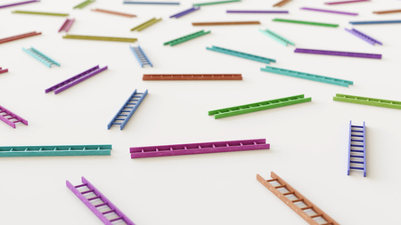 Variously Colored ladders in a Tight Even Grid on a Simple Concrete Surfaceの写真素材