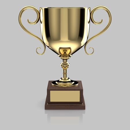 Isolated Gold Trophy on a Light Reflective Surfaceの写真素材