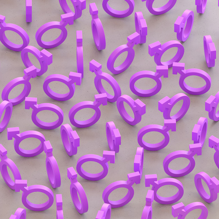 Isometric Pink Female Icons in a Tight Grid on a Simple Concrete Surfaceの写真素材