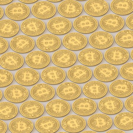 Isometric Gold Bitcoins in a Tight Grid on a Simple Concrete Surfaceの写真素材