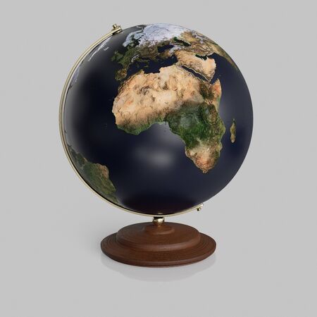 Isolated unmarked atlas globe on a Light Reflective Surfaceの写真素材