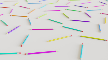 Variously Colored Pencils in a Tight Even Grid on a Simple Concrete Surfaceの写真素材