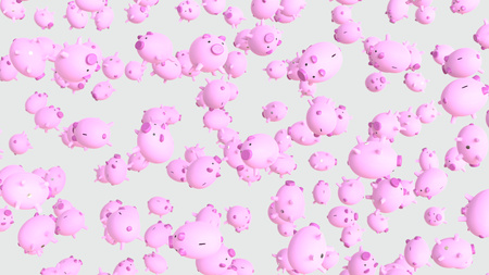 Numerous floating Pink Piggybanks on a Simple Light Backgroundの写真素材
