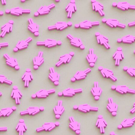 Isometric Pink Woman Symbols in a Tight Grid on a Simple Concrete Surface