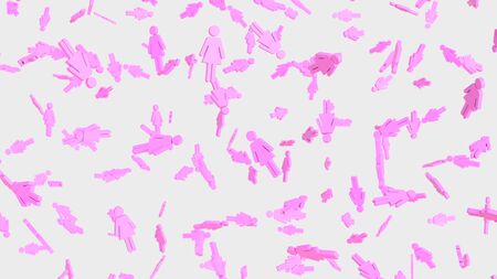Numerous floating Pink Woman Symbols on a Simple Light Backgroundの写真素材