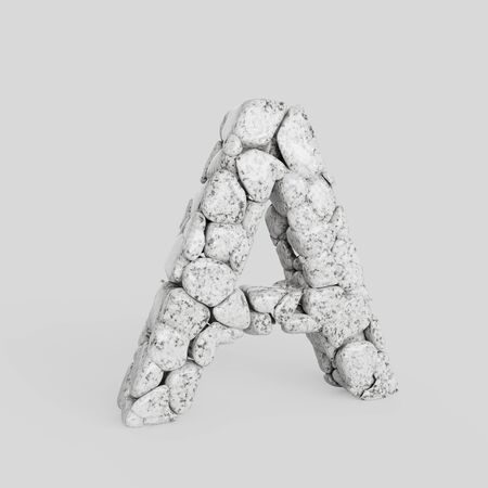 Letter A in upper case made from smooth granite stones. Seamless white floor with subtle soft shadows. This image is a 3d render.の写真素材