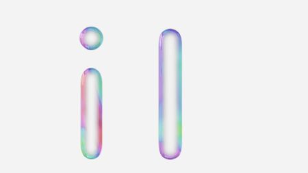 Colorful bubble letter i in lower and upper case on a white background. This image is a 3d render.の写真素材