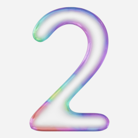 Brightly colored bubble number 2 on a white background. This image is a 3d render.の写真素材
